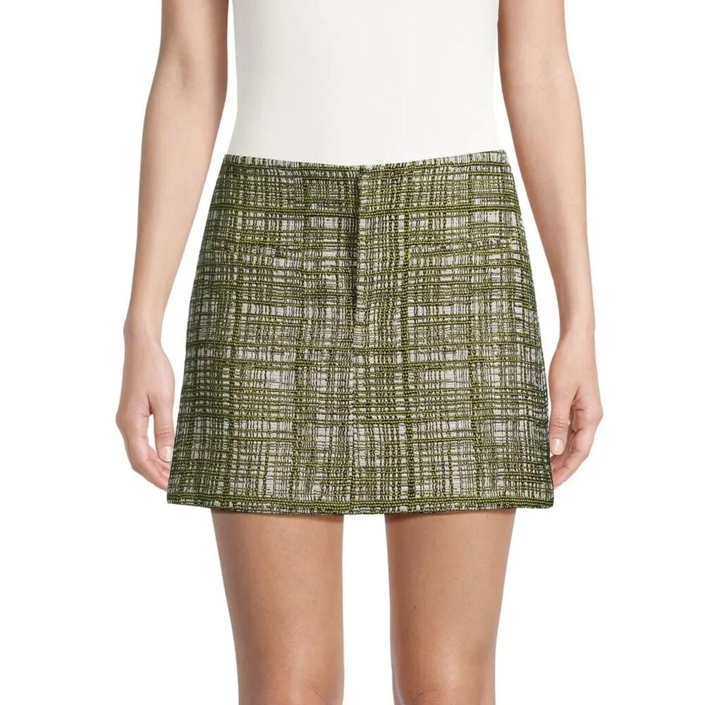 Jason Wu Ultra Mini Tweed Skirt Moss Multi Green Plaid NWT Size 8 Runway Luxury